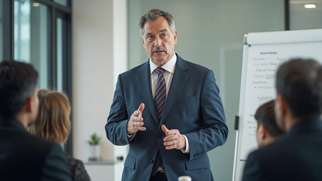 Успешный профессионал проводит презентацию перед группой коллег, демонстрирует результаты улучшения памяти и концентрации