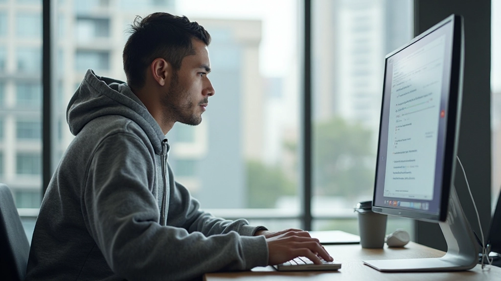 Человек решает головоломку за компьютером